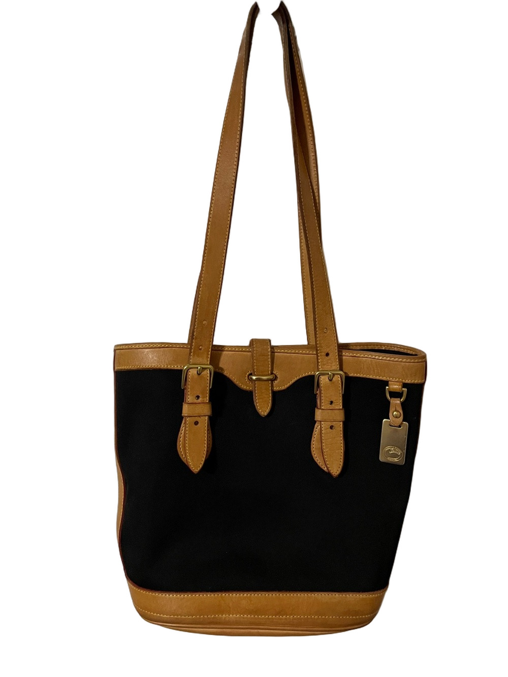 Vintage 90’s Dooney & Bourke Cabriolet Black Canvas Bucket Bag With Leather Trim